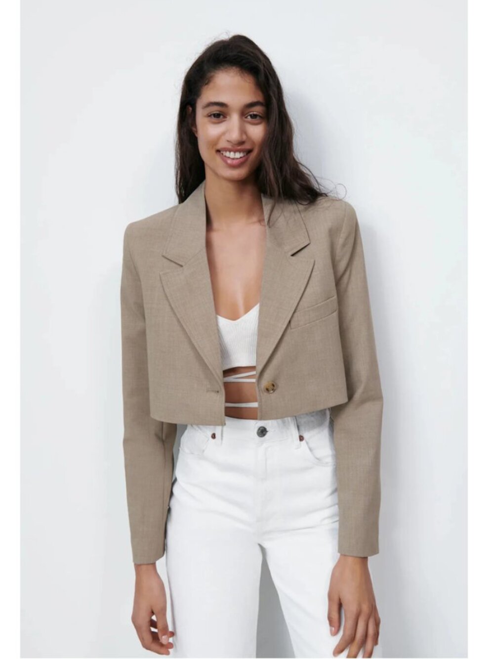 Zara Topstitched Cropped Blazer